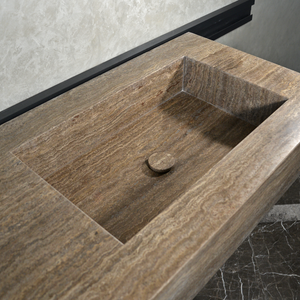 CUSTOM HANDCRAFTED SILVER TRAVERTINE SINK (TR-081)
