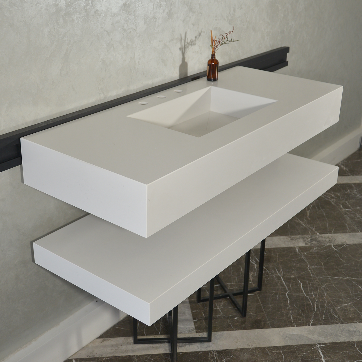 HANDCRAFTED CUSTOM QUARTZ SINK WITH SHIELF (QU-116)