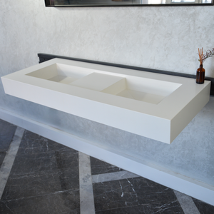 HANDCRAFTED CUSTOM WHITE QUARTZ DOUBLE SINK (QU-081)