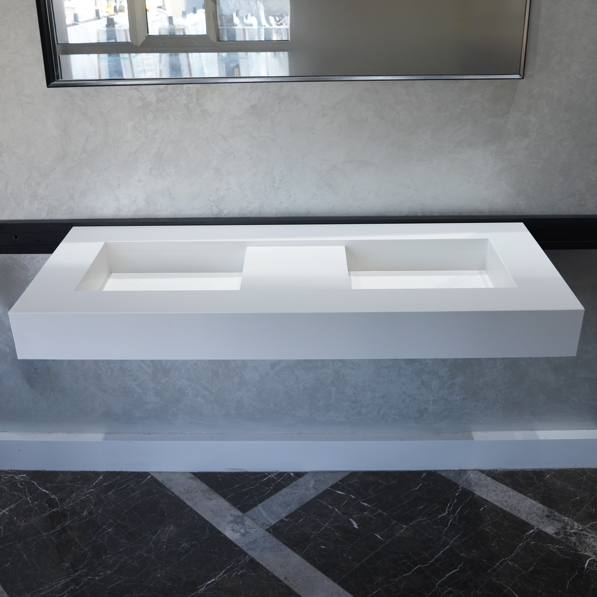 HANDCRAFTED CUSTOM WHITE QUARTZ DOUBLE SINK (QU-081)