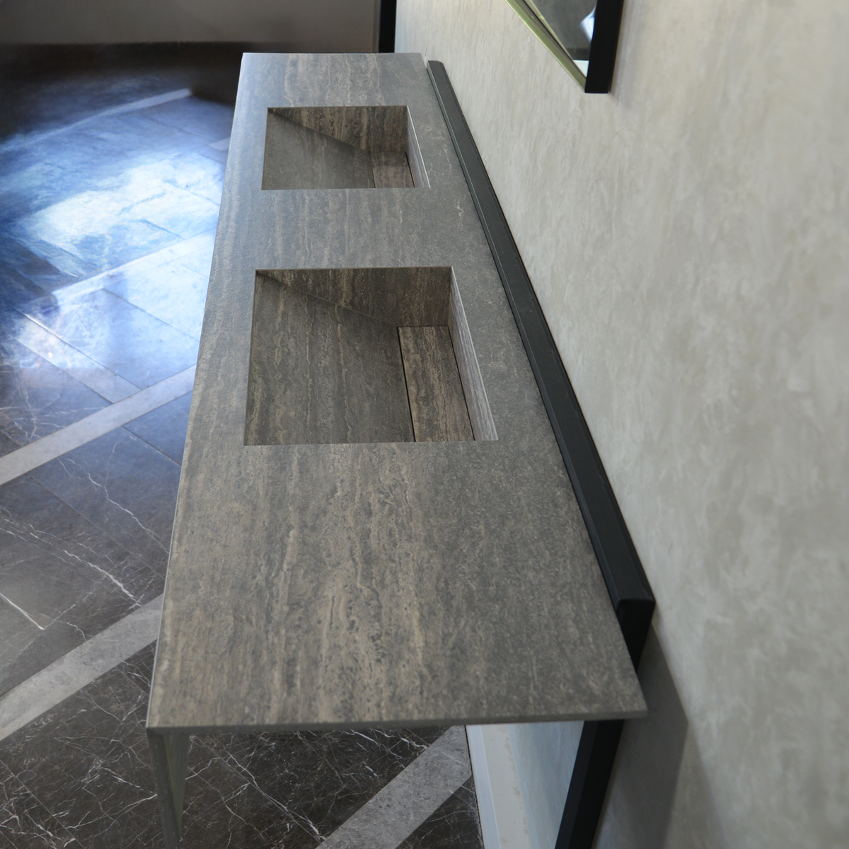 HANDCRAFTED INFINITY TRAVERTINO GREY HIGH ENGINEERED STONE SINK (ES-104)
