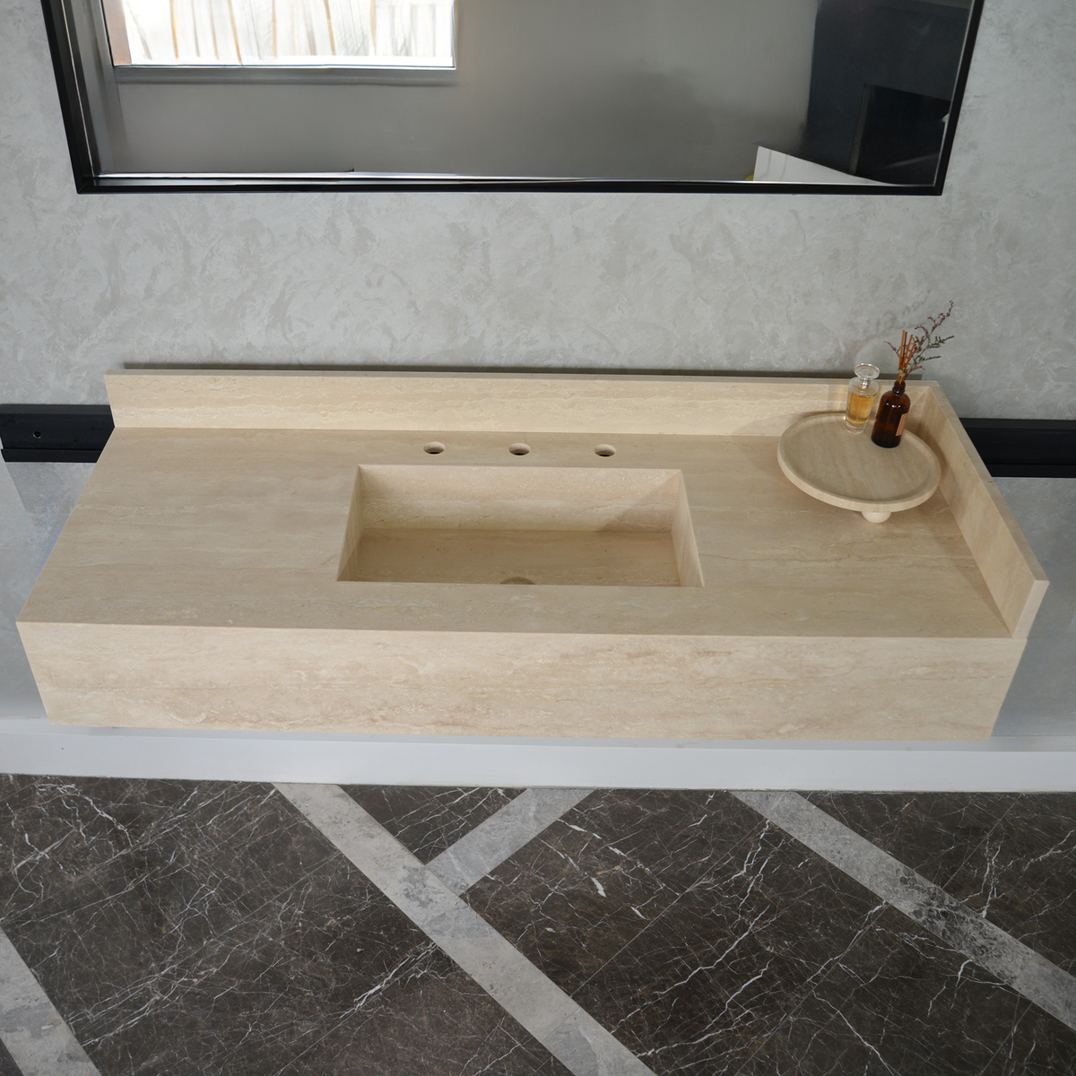 HANDCRAFTED CUSTOM TRAVERTINE SINK (TR-092)