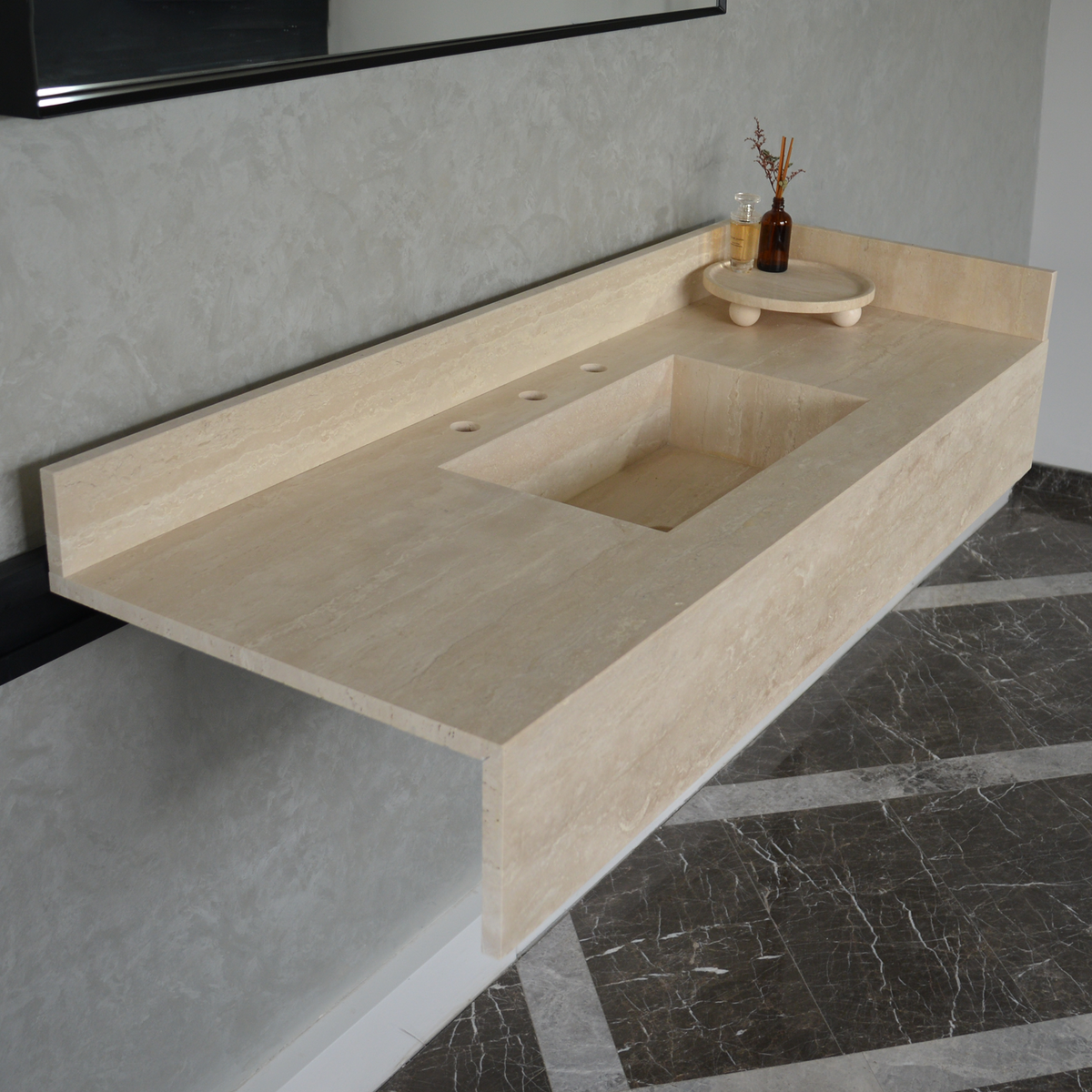 HANDCRAFTED CUSTOM TRAVERTINE SINK (TR-092)