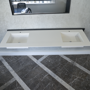 HANDCRAFTED CUSTOM WHITE QUARTZ DOUBLE SINK (QU-101)