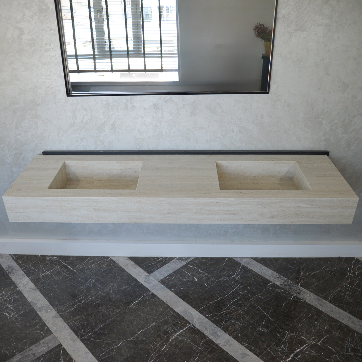 HANDCRAFTED INFINITY TRAVERTINO CHIARO HIGH ENGINEERED PORCELAIN DOUBLE SINK (ES-099)