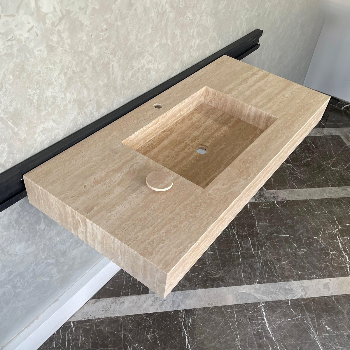 HANDCRAFTED CUSTOM TRAVERTINE SINK (TR-072)