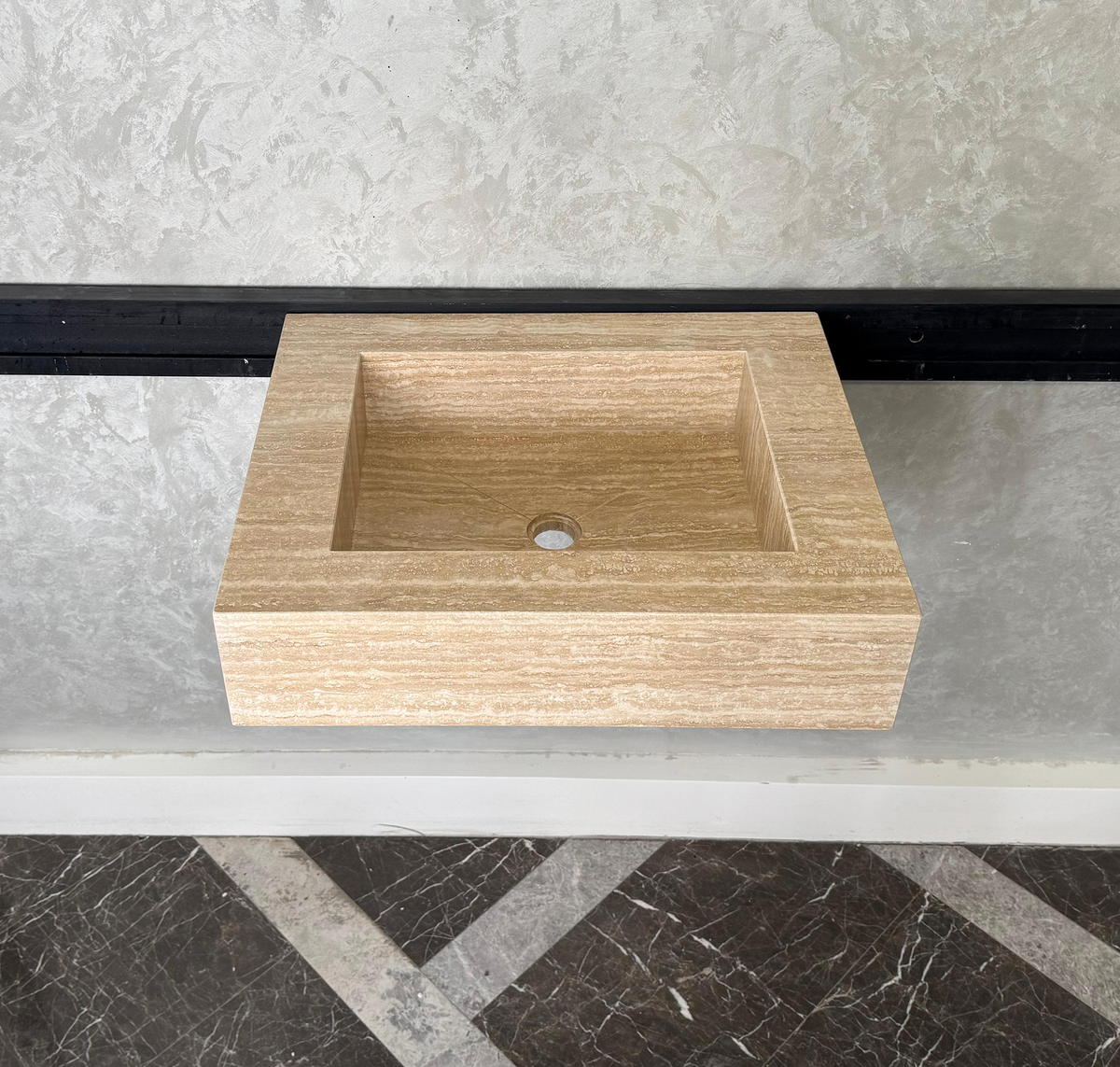 HANDCRAFTED CUSTOM TRAVERTINE SINK (TR-040)