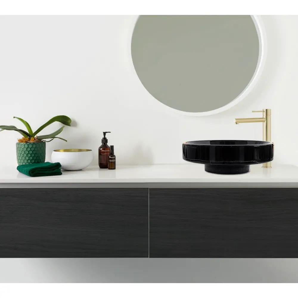 Black Polished Marble Above-Counter Vessel Bathroom Sink