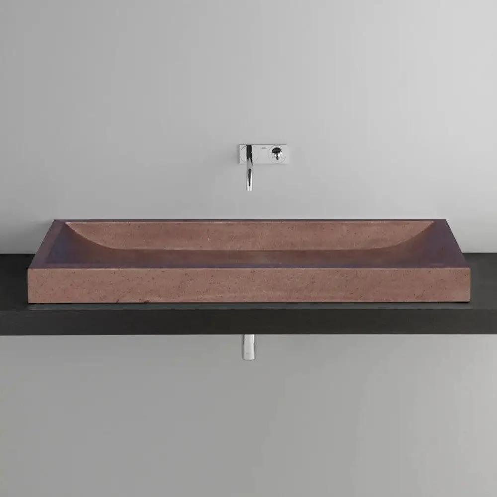 Brown Noce Travertine Rectangular Vessel Sink Honed Surface 16x48x4