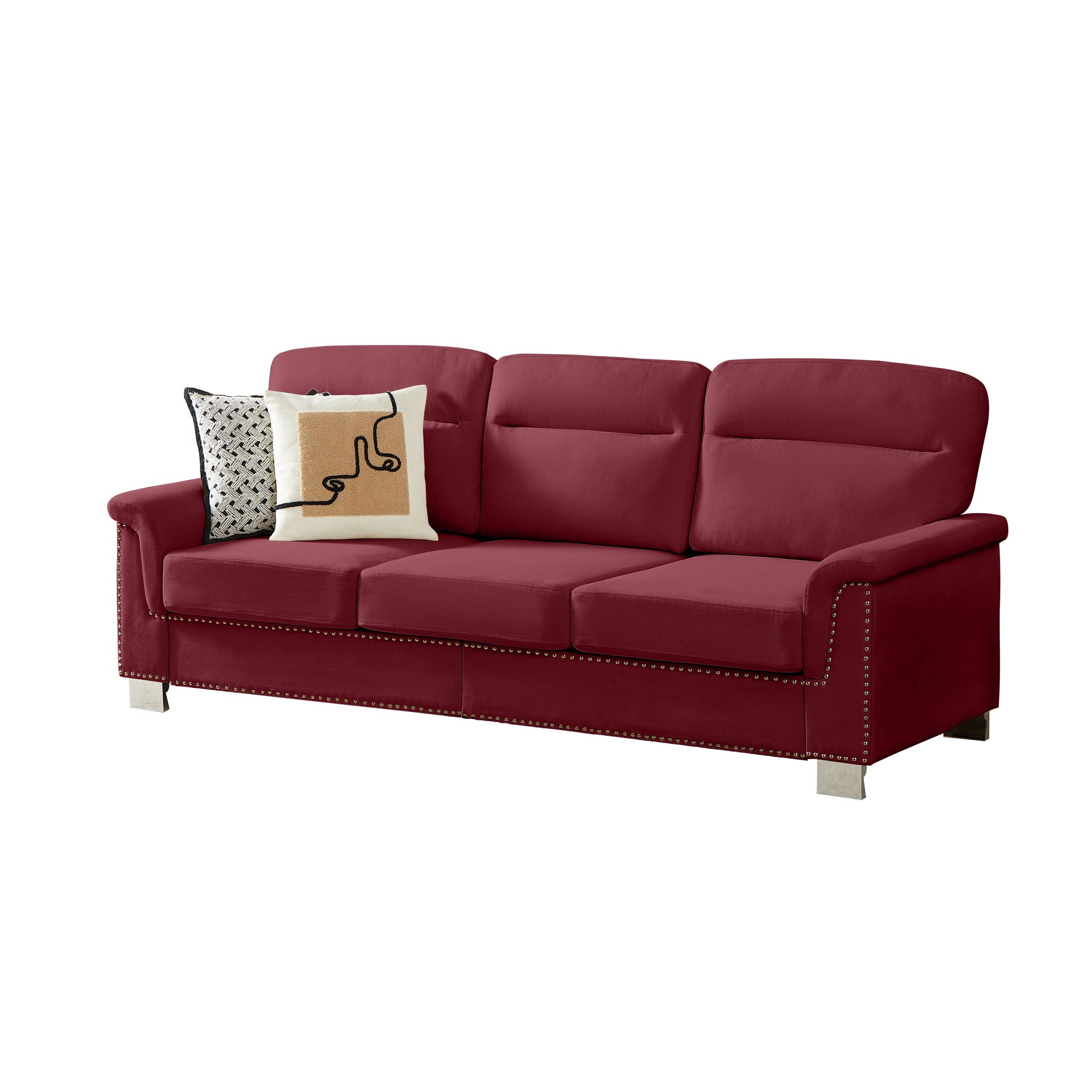Elegant 3-Seater Stationary Sofa with Nailhead Trim - Multiple Colors