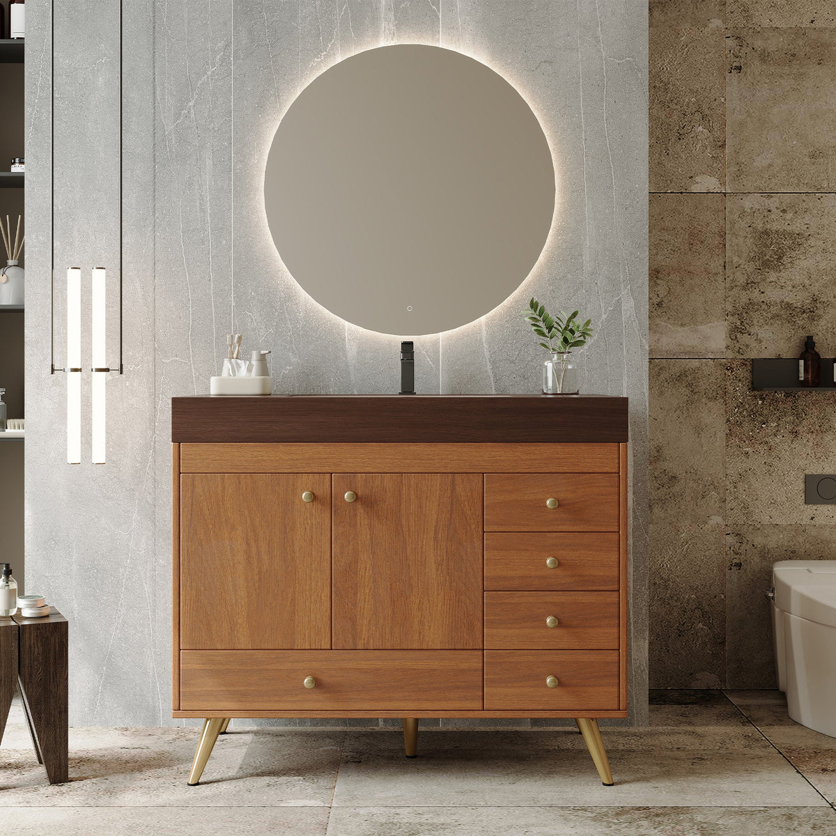 36" Freestanding Bathroom Vanity with Faux Marble Top & Ceramic Sink - Multiple Colors