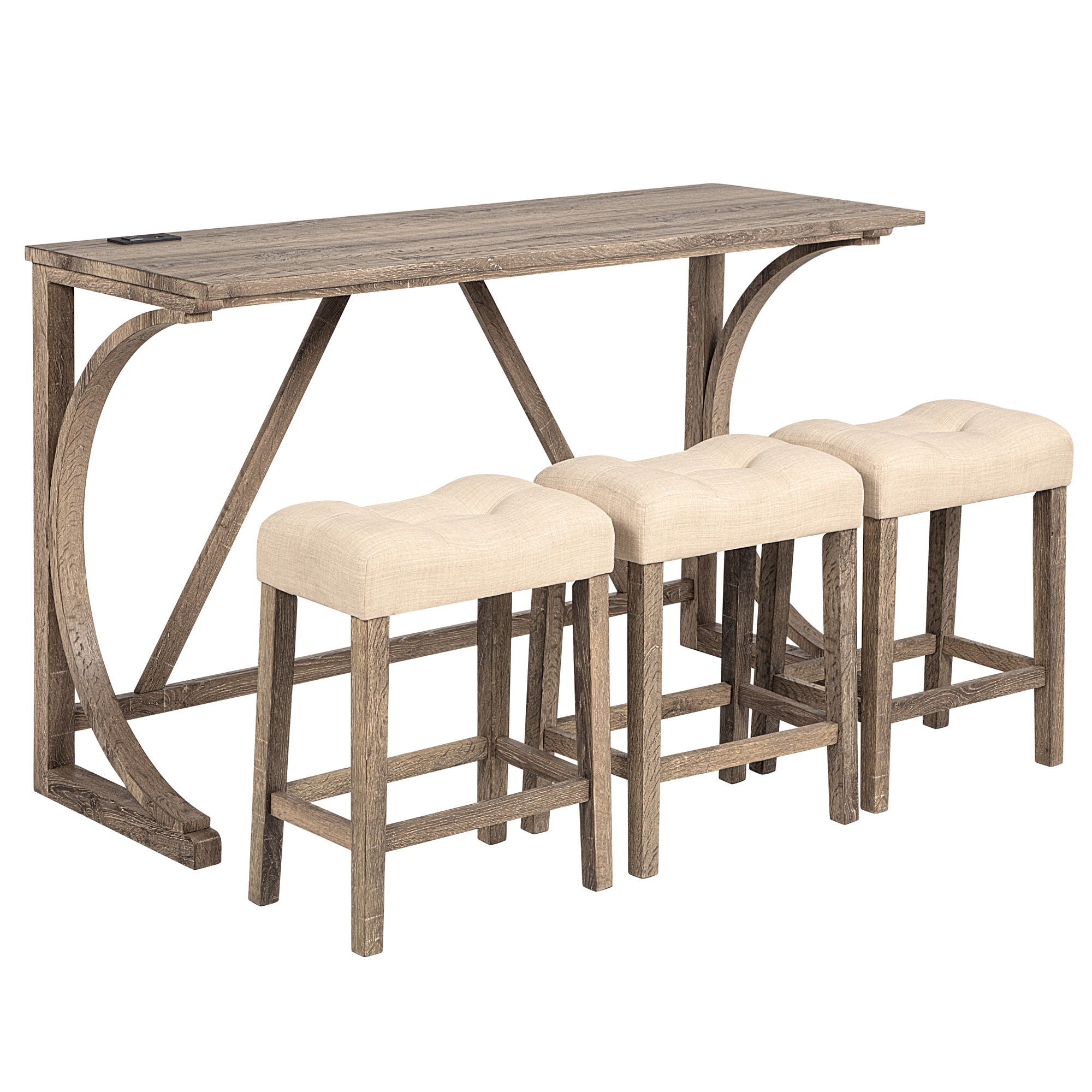 Bar Table Set With 3 Padded Stools
