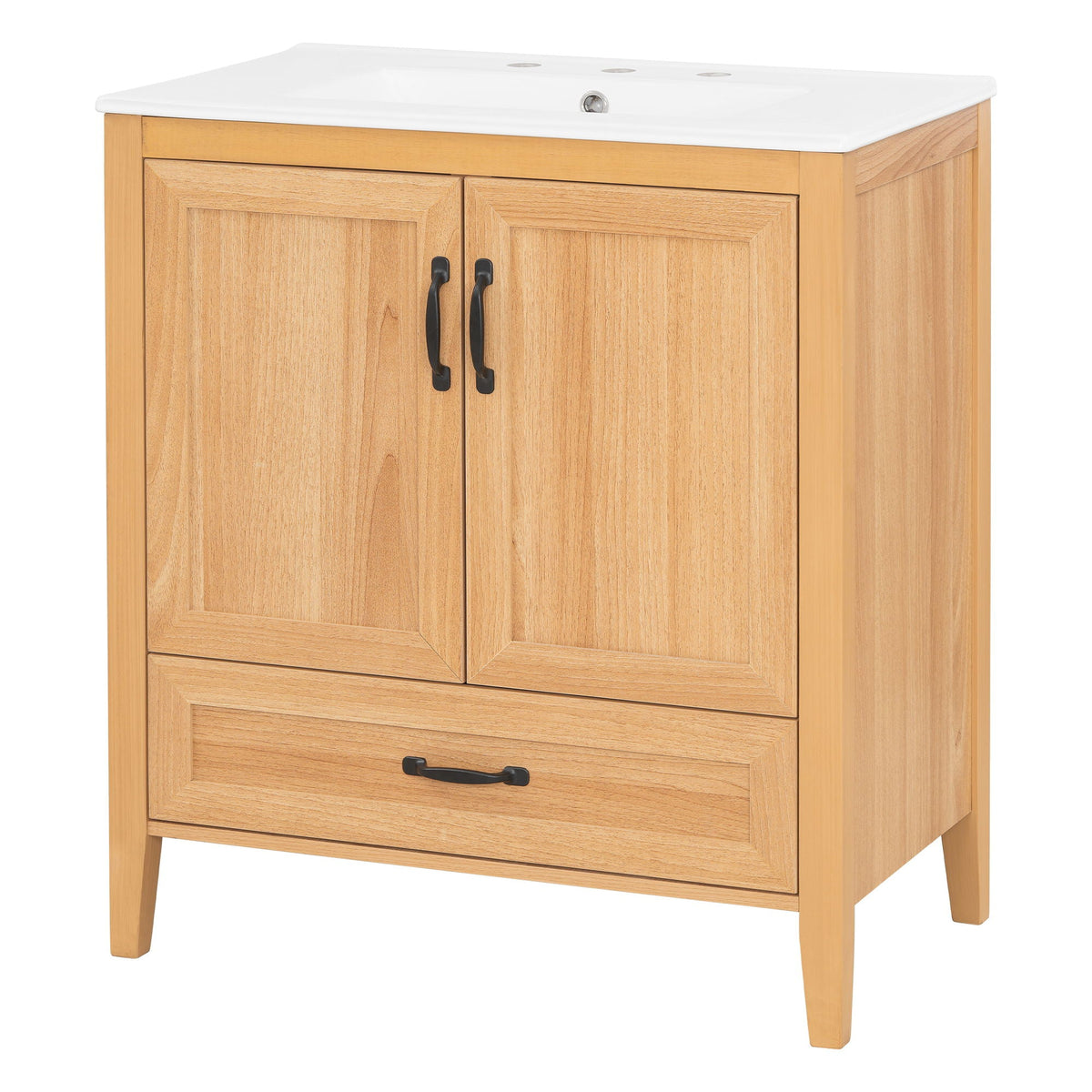 Elegant Fluted Bathroom Vanity with Sink and Soft Close Doors - Light Brown, Black, White