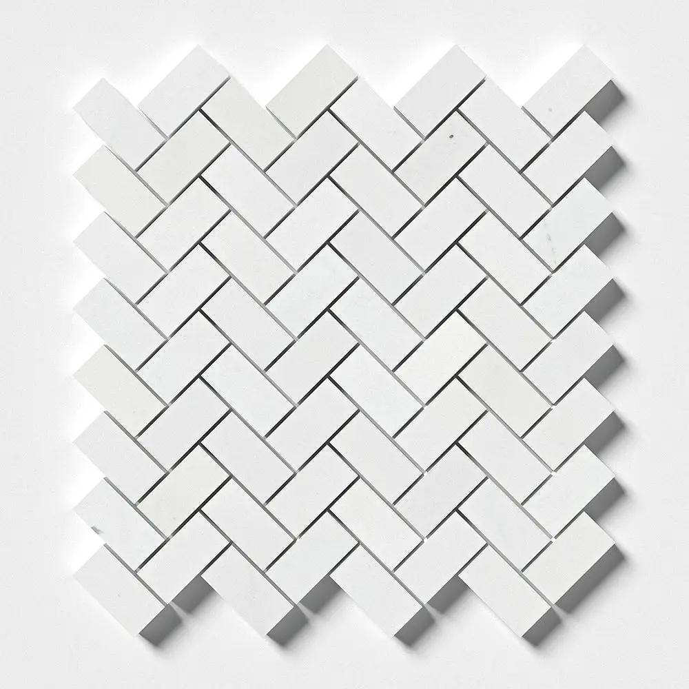 Alpina White Polished Herringbone Marble Mosaics 12 1/8x13 3/8