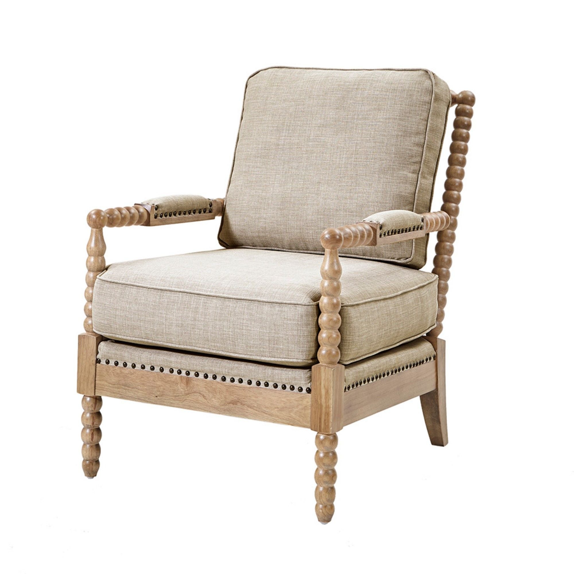 Open Back Spindle Arm Chair with Padded Armrests – Light Blue, Beige, Gray