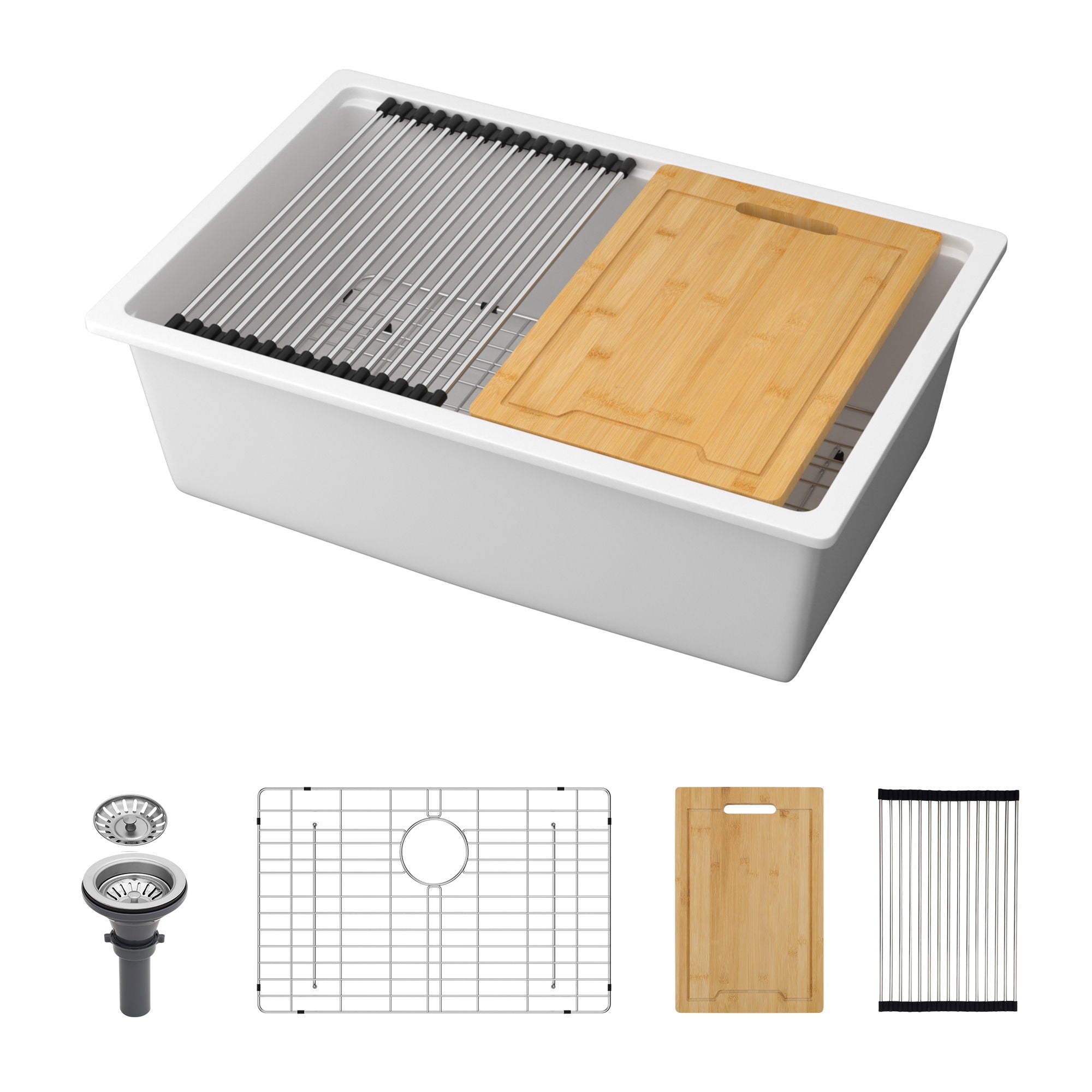 Quartz Composite Undermount Kitchen Sink with Workstation - Black or White