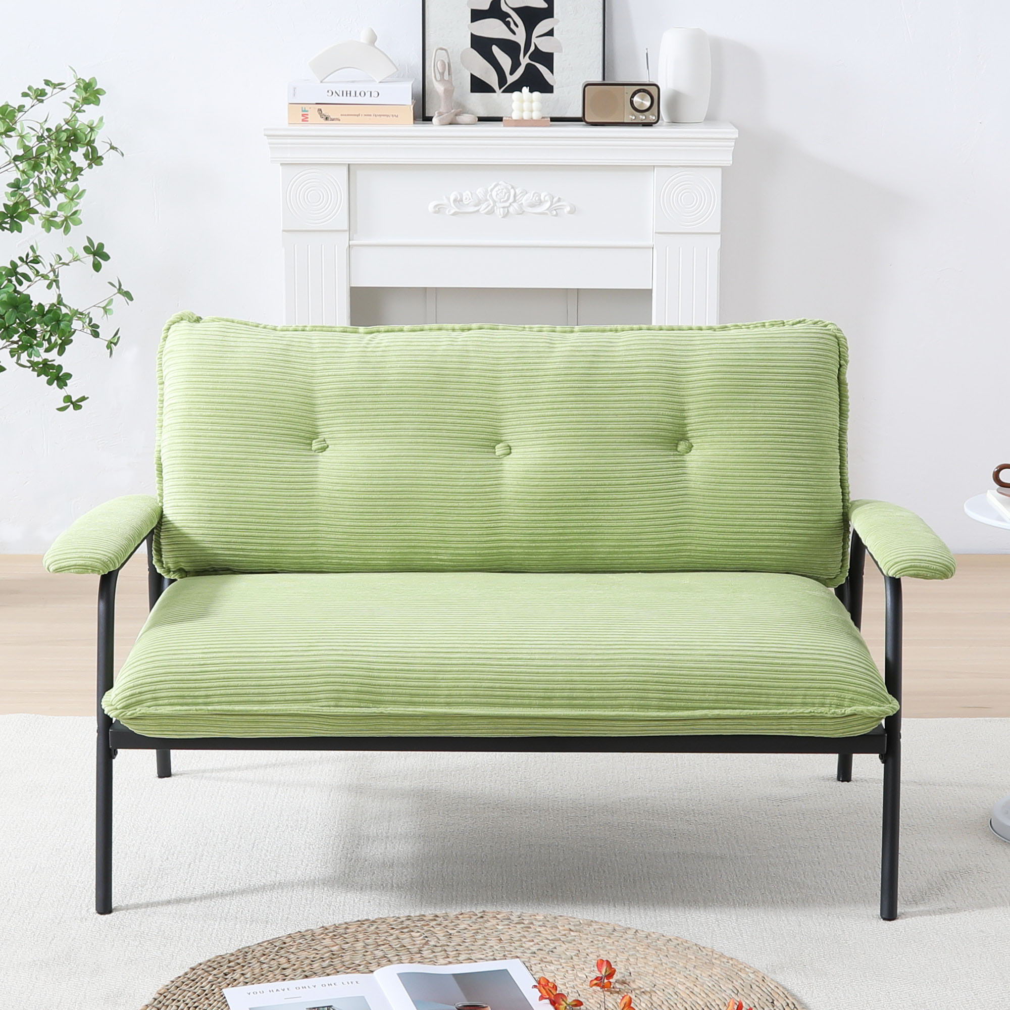 Modern Metal Frame Stationary Sofa with Sponge Filling - Pink, Green, or Black
