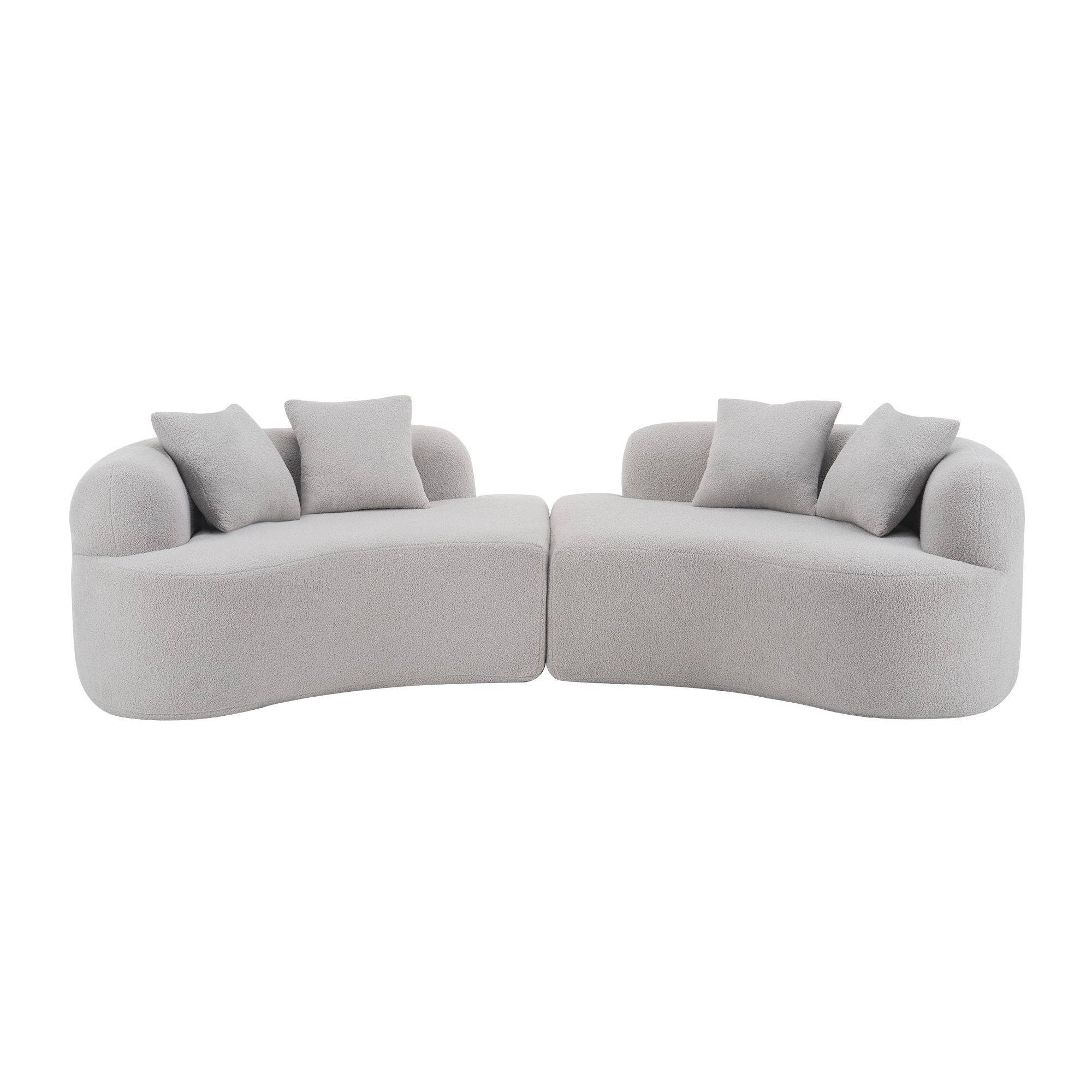 Curved 4 Seater Full Compression Sponge Sofa with Soft Upholstery - White or Gray