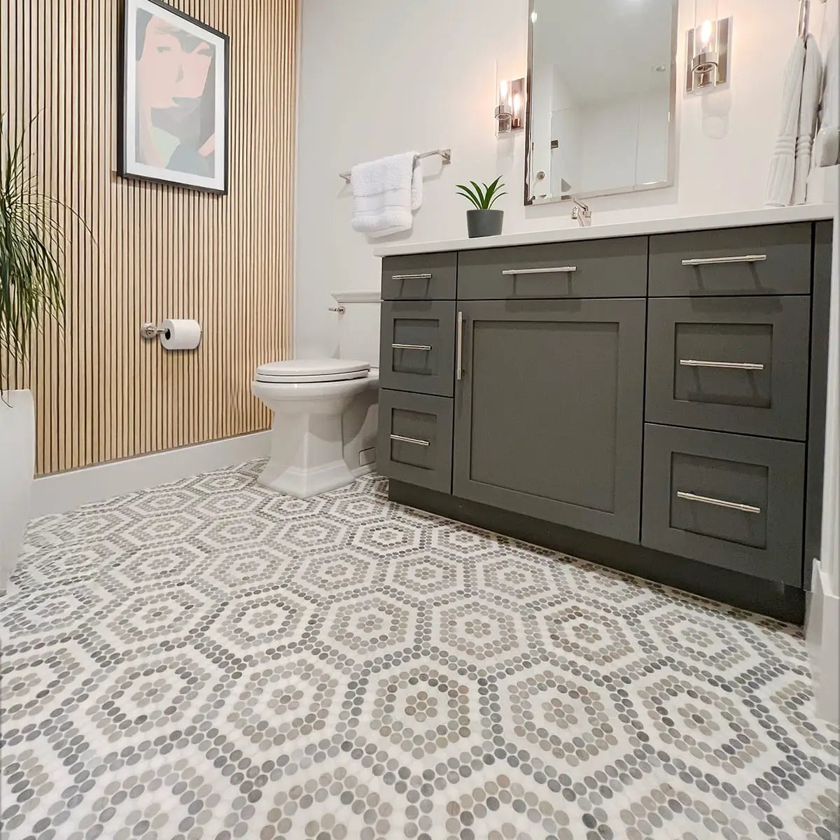 Bianco Dolomiti, Bardiglio Light, Thala Honed Penny Round 8 Marble Mosaics 9 1/4x9 29/64
