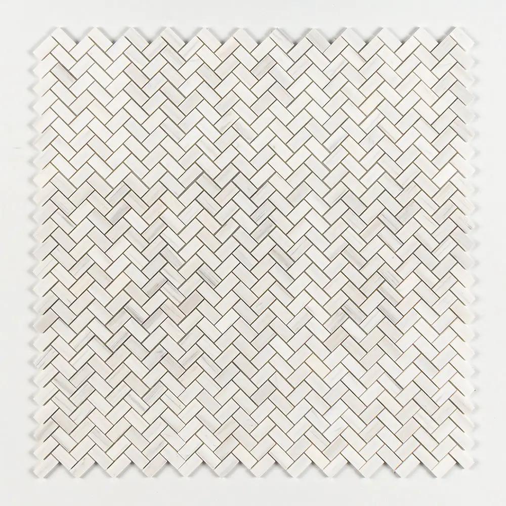Bianco Dolomiti Honed Herringbone Marble Mosaics 12 1/8x13 3/8