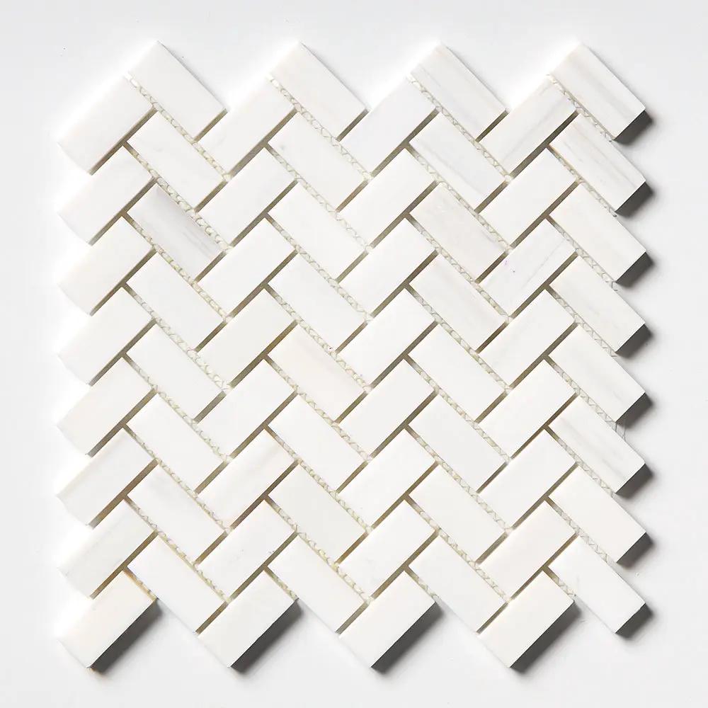 Bianco Dolomiti Honed Herringbone Marble Mosaics 12 1/8x13 3/8