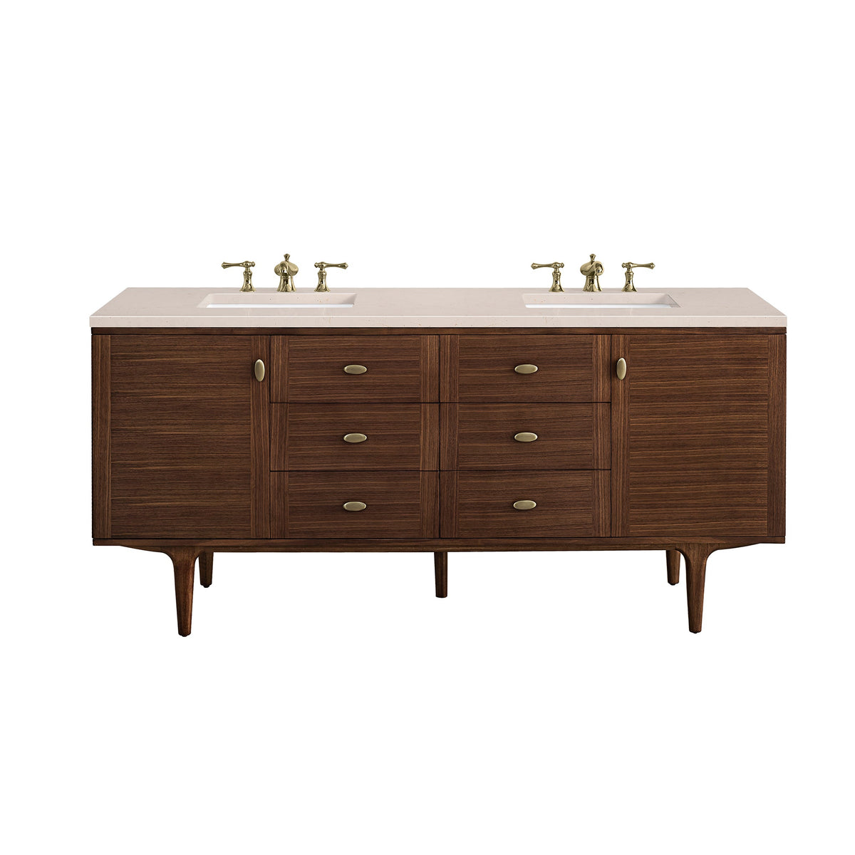 James Martin Amberly 72" Dual Mount Double Bathroom Vanity, Mid-Century Walnut