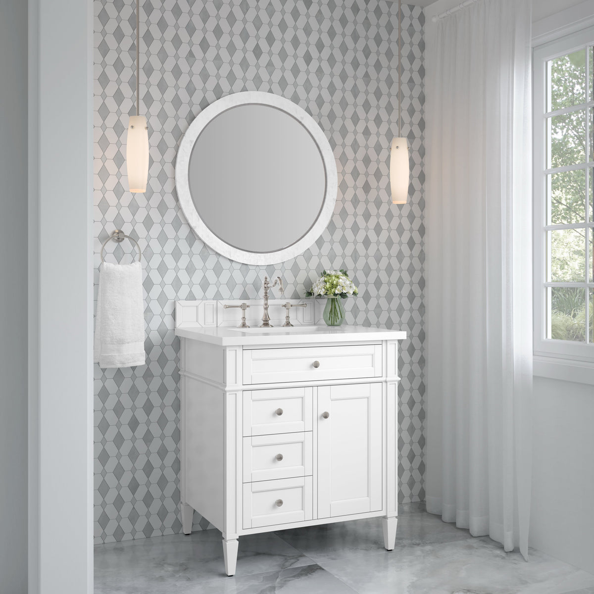 James Martin Brittany 30" Single Bathroom Vanity, Bright White