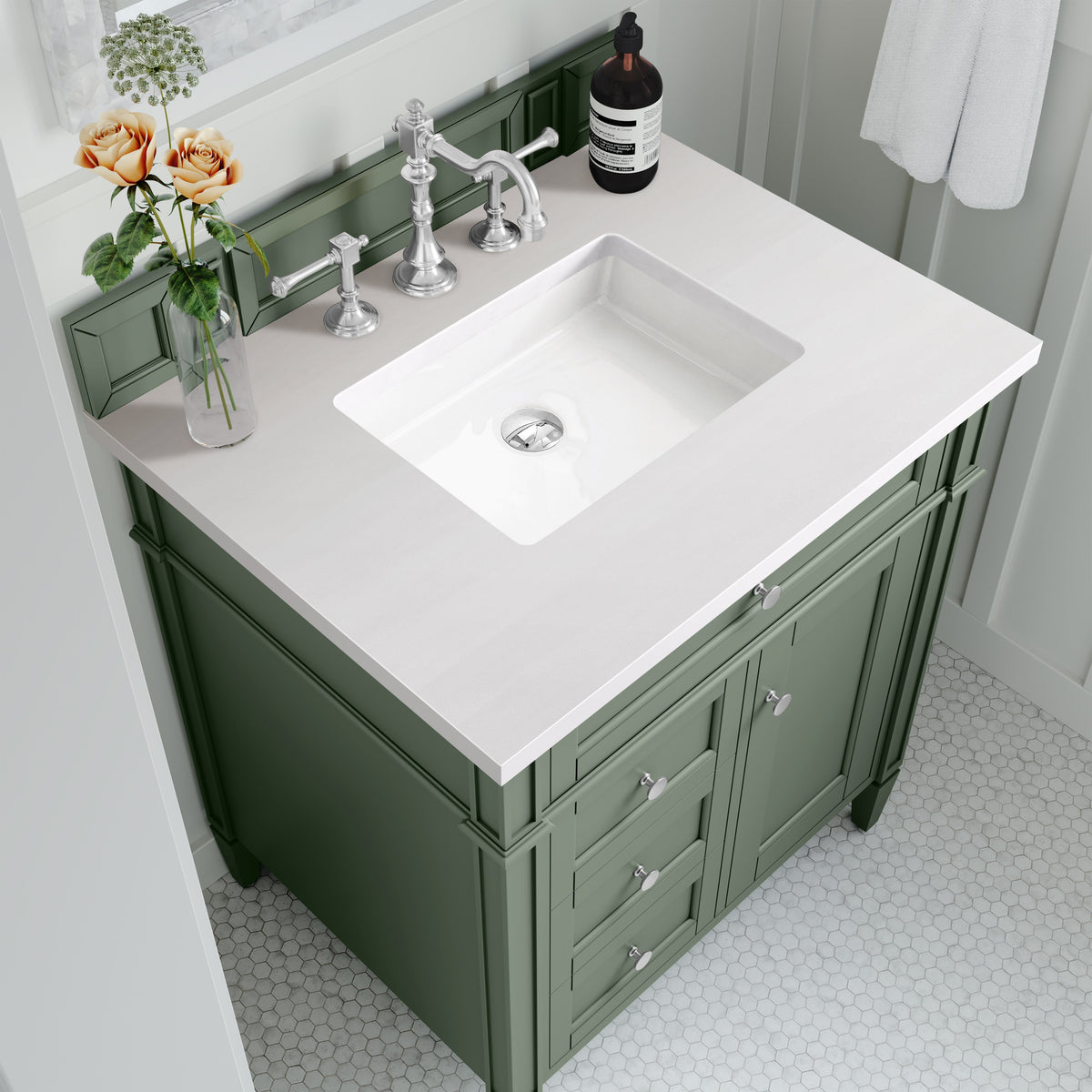 James Martin Brittany 30" Single Bathroom Vanity, Smokey Celadon