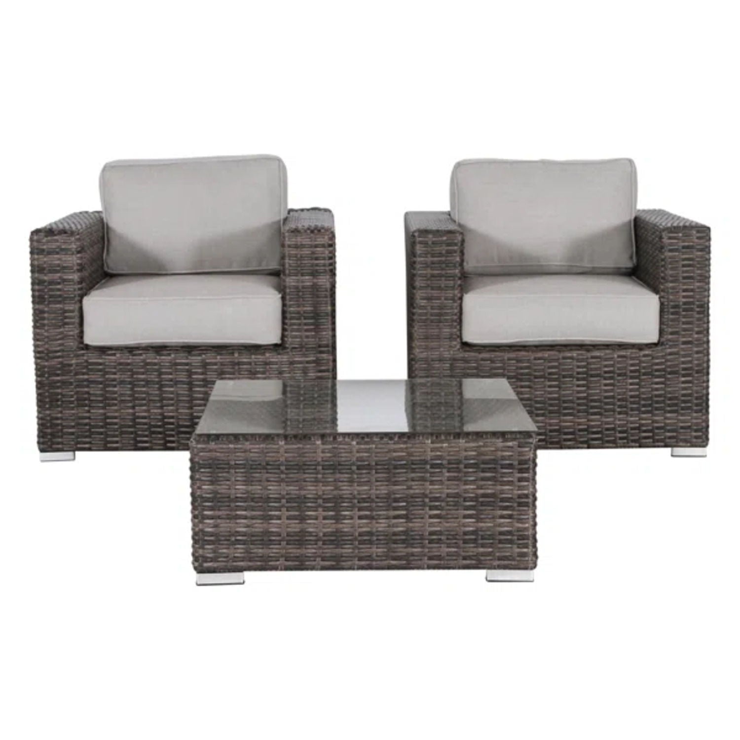 3 Piece Outdoor Seating Set with Cushions - Light Brown, Dark Brown, or Dark Gray