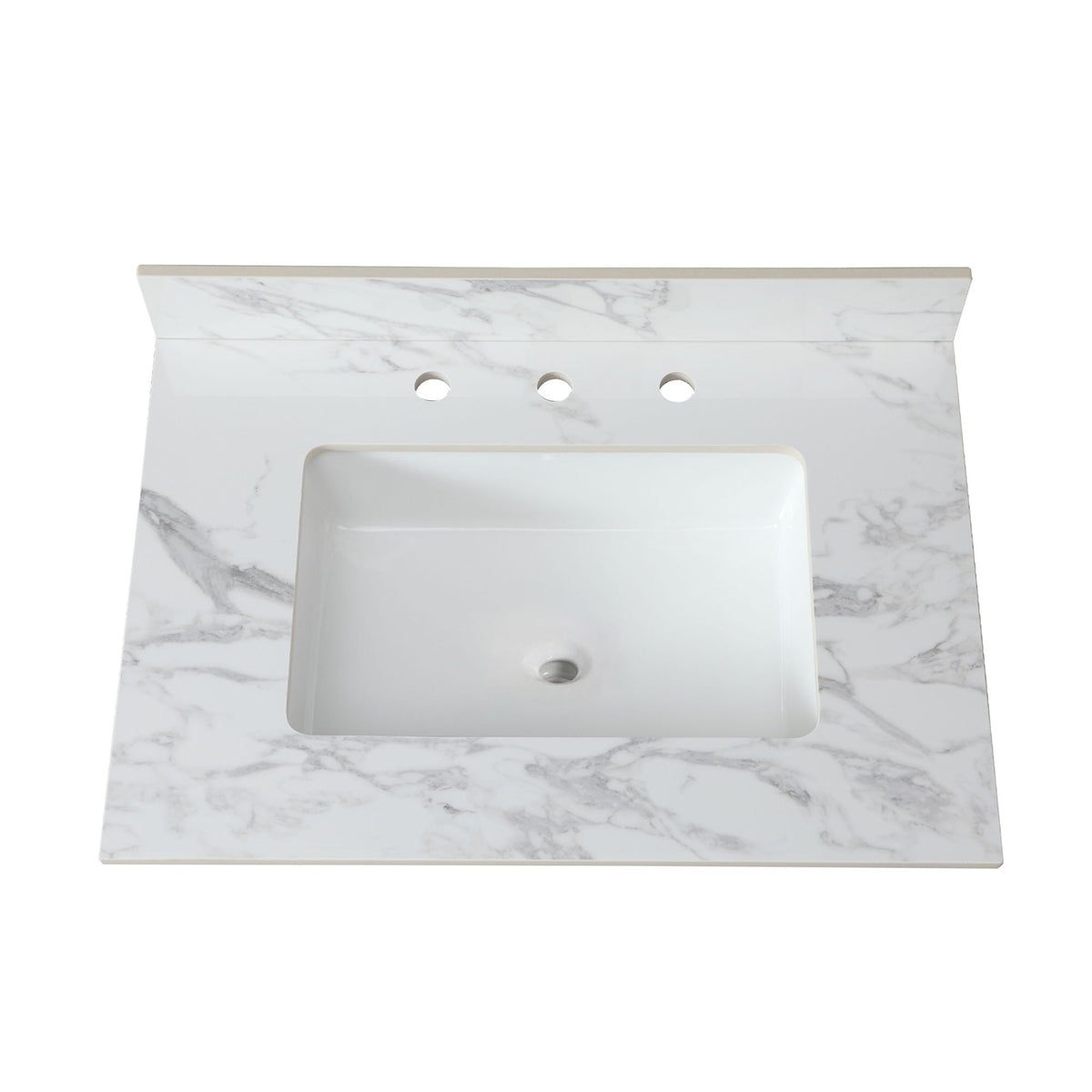 Elegant Sintered Stone Bathroom Vanity Top with Rectangular Undermount Ceramic Sink - White