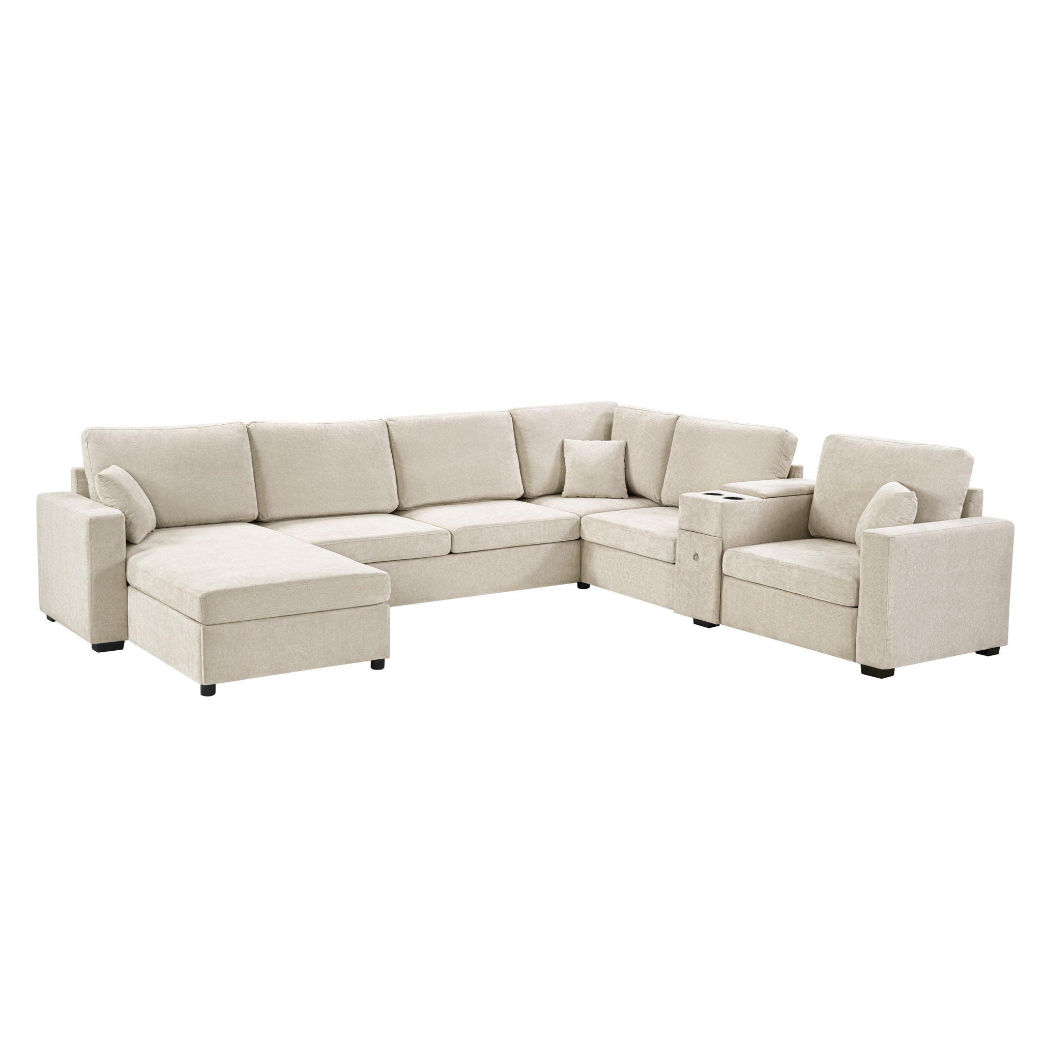 Modular 5 Seat U-Shape Sectional Sofa with Chaise Lounge, Cup Holders & Storage - Multiple Colors