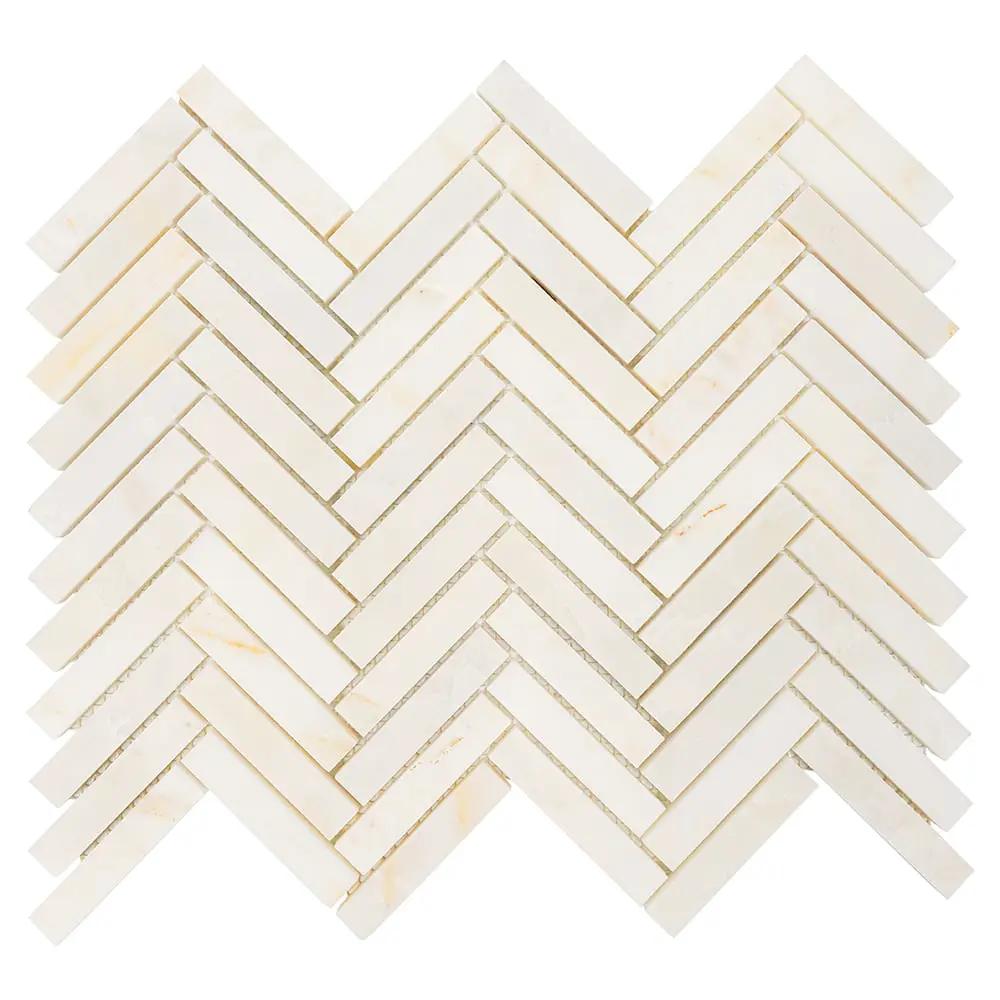 Calacatta Cremo Honed Herringbone Marble Mosaics 12 1/8x13 3/8