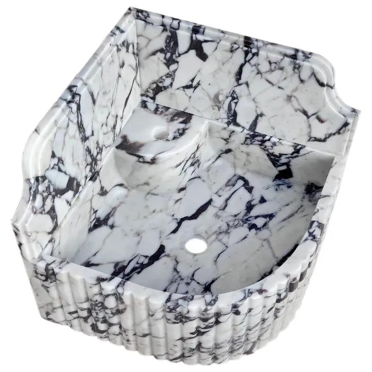 Black and White Marble Corner Wall-Mount Sink 16 Inch