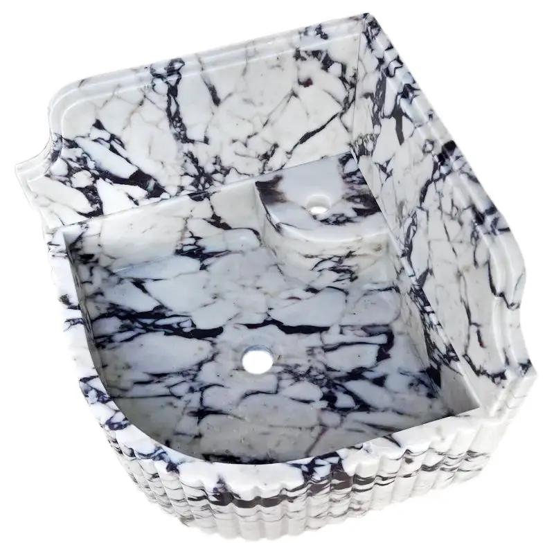 Black and White Marble Corner Wall-Mount Sink 16 Inch