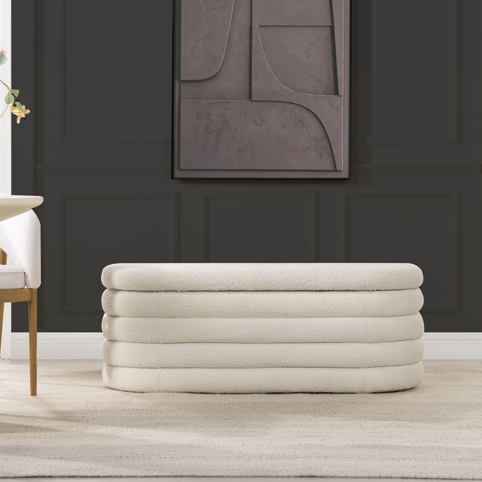 Upholstered Oval Storage Bench with Hidden Storage - Black, White or Dark Green