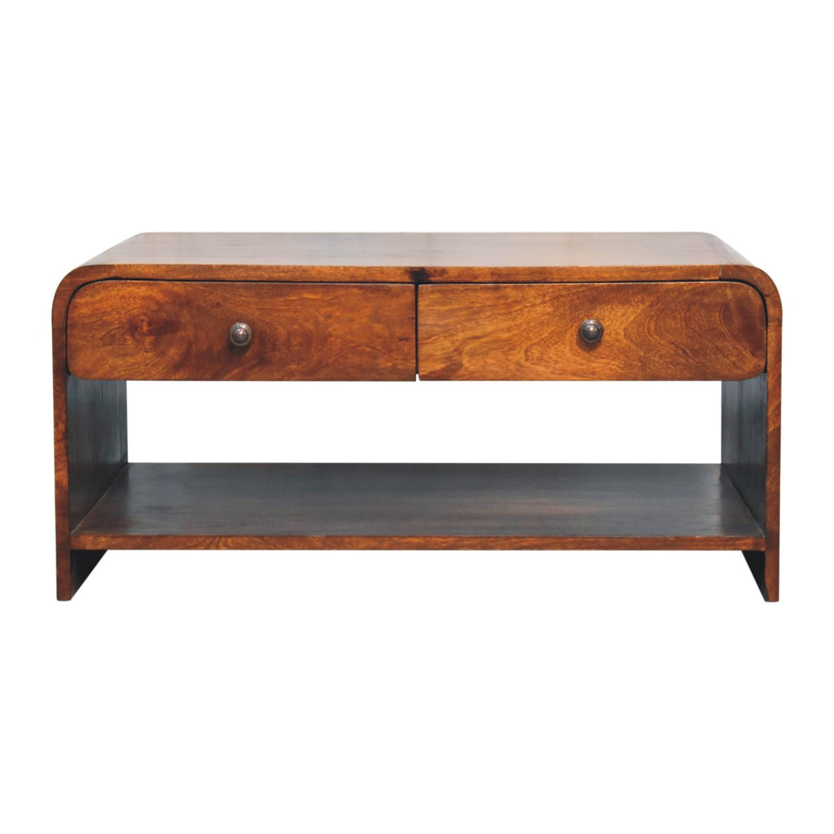 Solid Wood Aspen Slim Coffee Table with 4 Drawers - Chestnut Finish