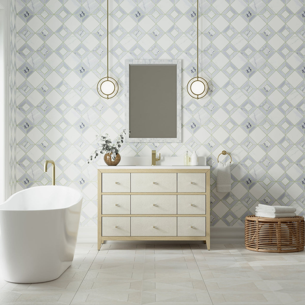 James Martin Celeste 48" Single Bathroom Vanity, Sunwashed Oak with Embossed Shagreen Drawer Fronts