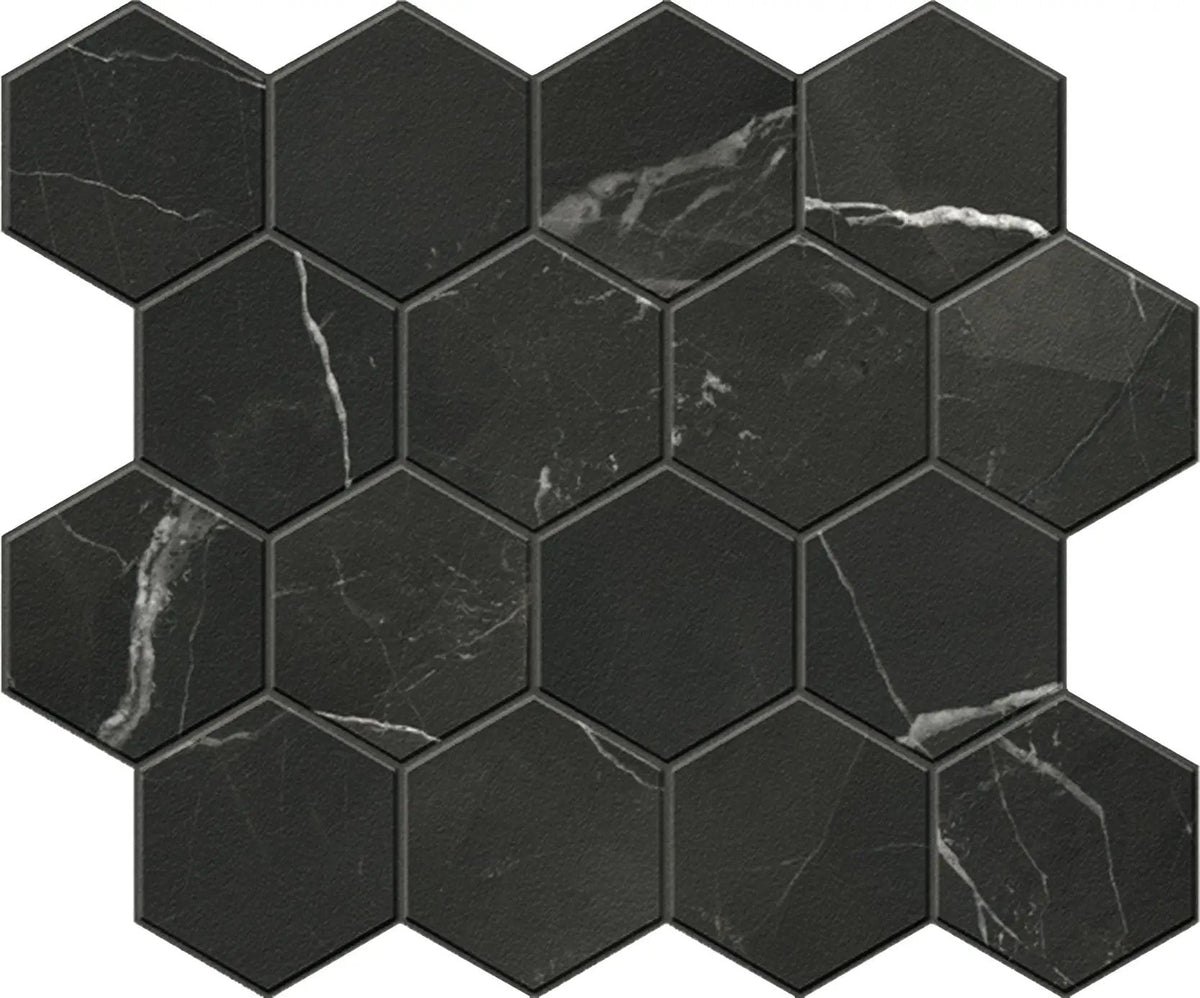 Charme Evo Calacatta Black Mosaic D Marble Look Porcelain Mosaics 12x10