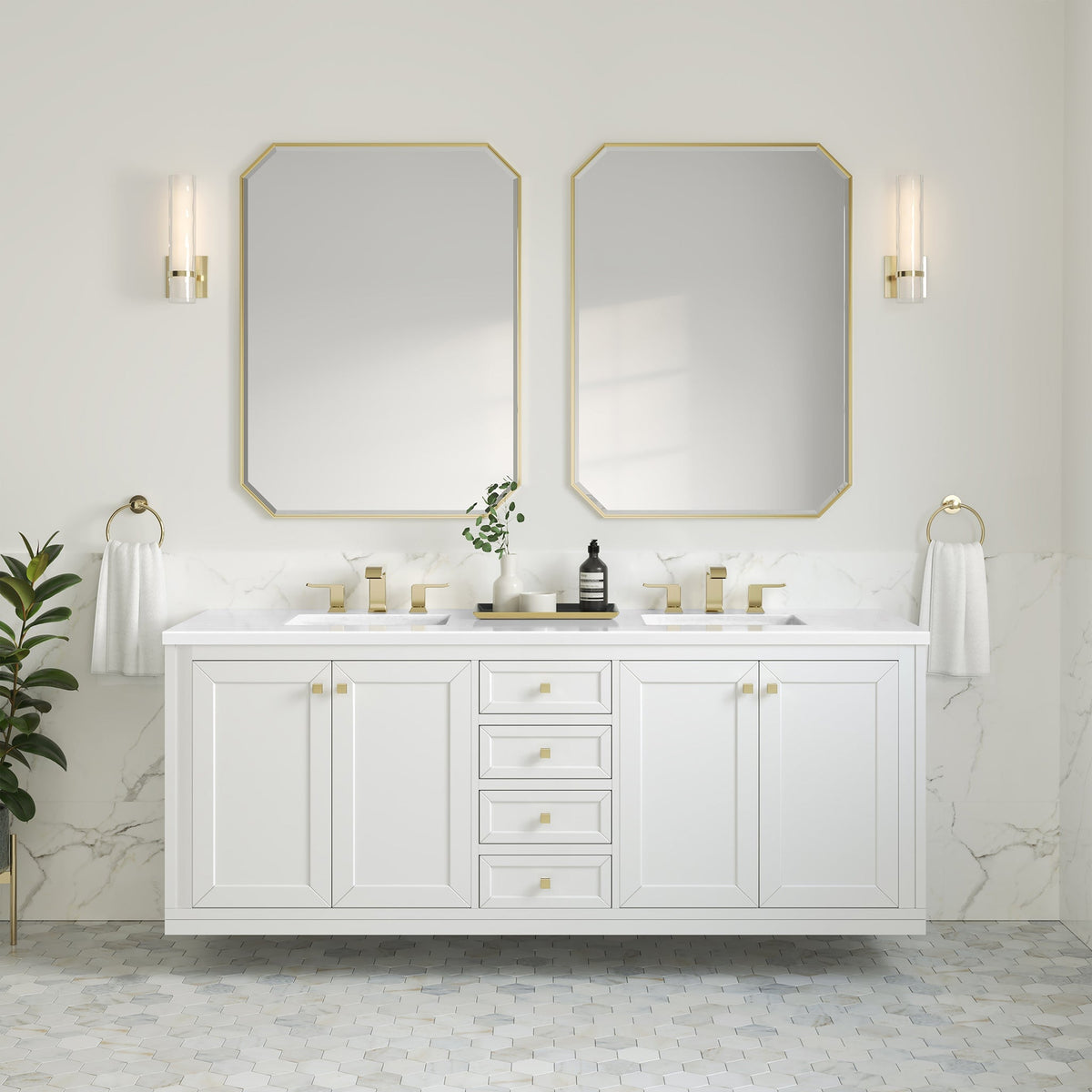 James Martin Chicago 72" Double Bathroom Vanity, Glossy White