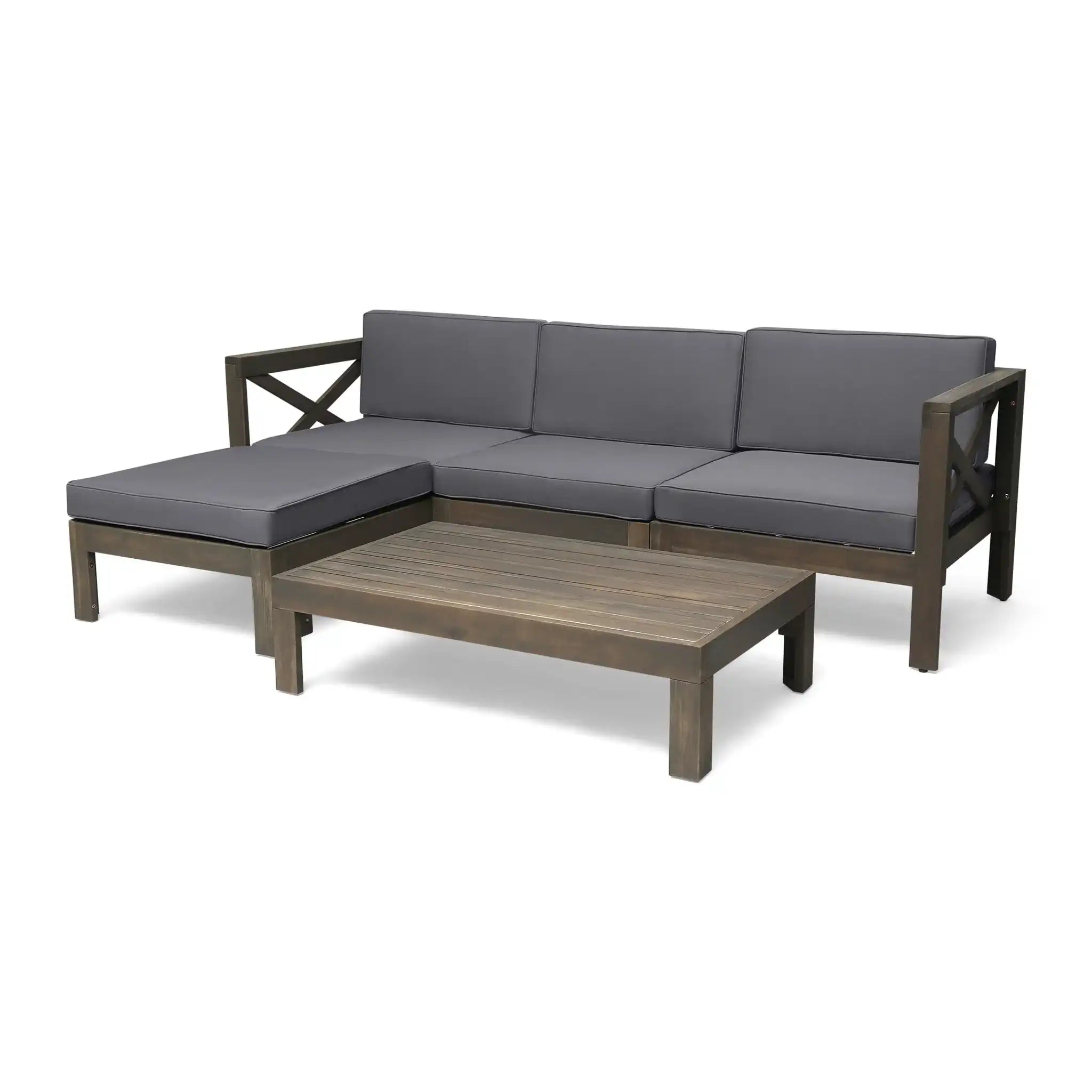 L Shape Outdoor Sofa Set with Water-Resistant Cushions - Dark Gray or Beige