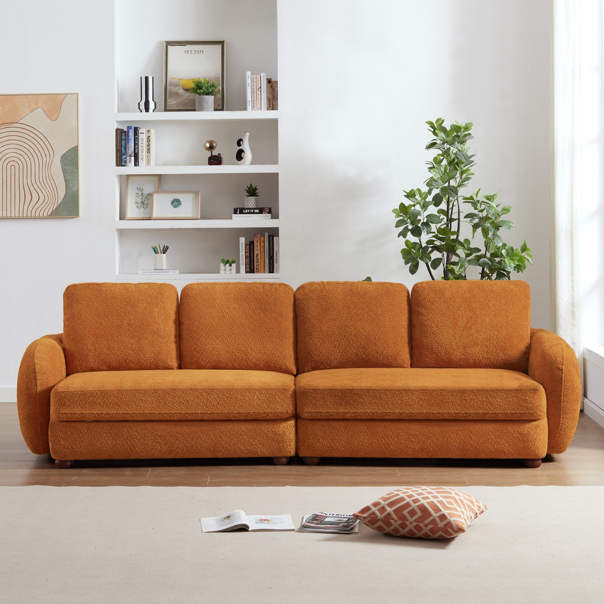 Paton Comfortable Sofa with Solid Wood Frame - Orange or Beige