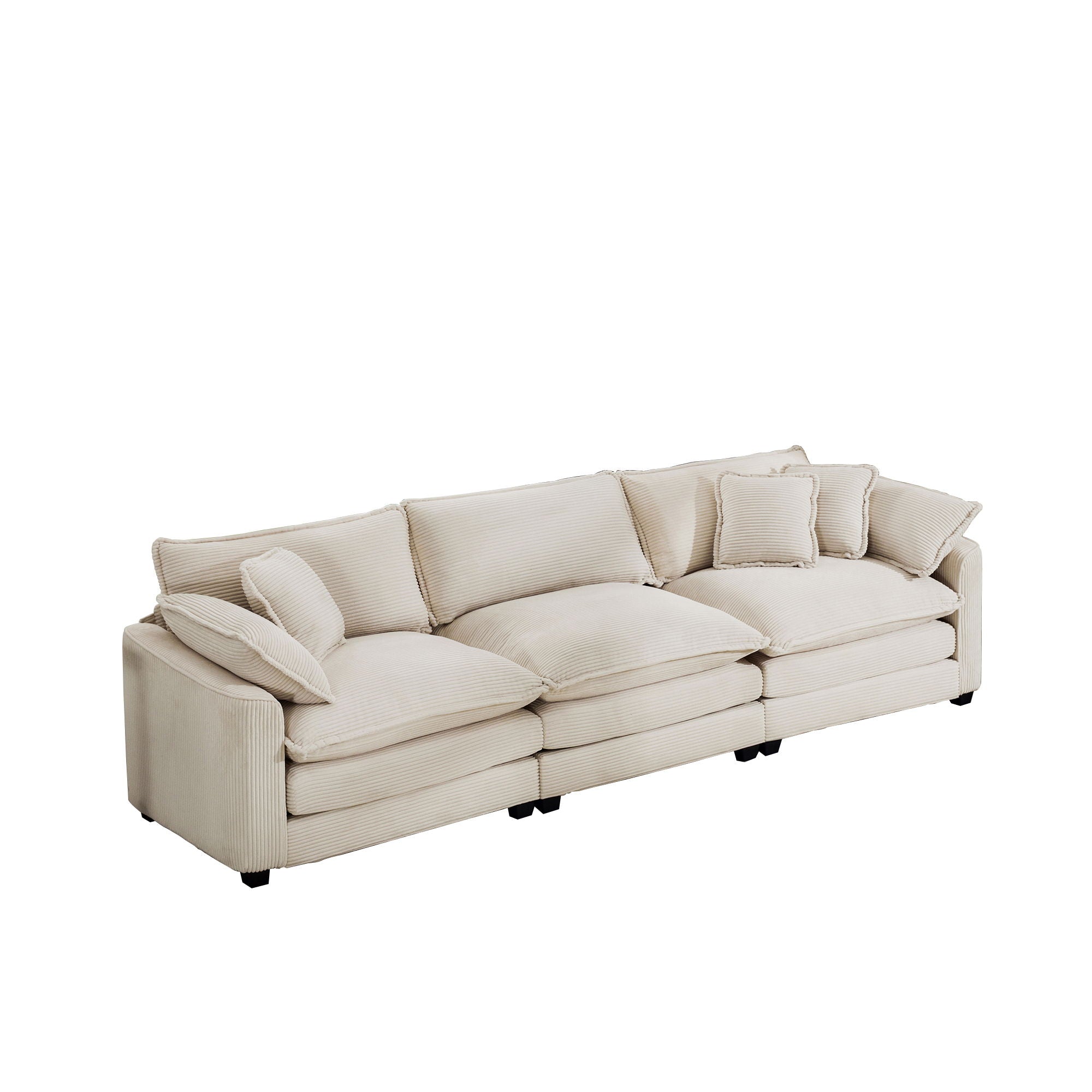 Mid-Century Modern 3 Seater Sectional Sofa with Arm and Throw Pillows - Fabric