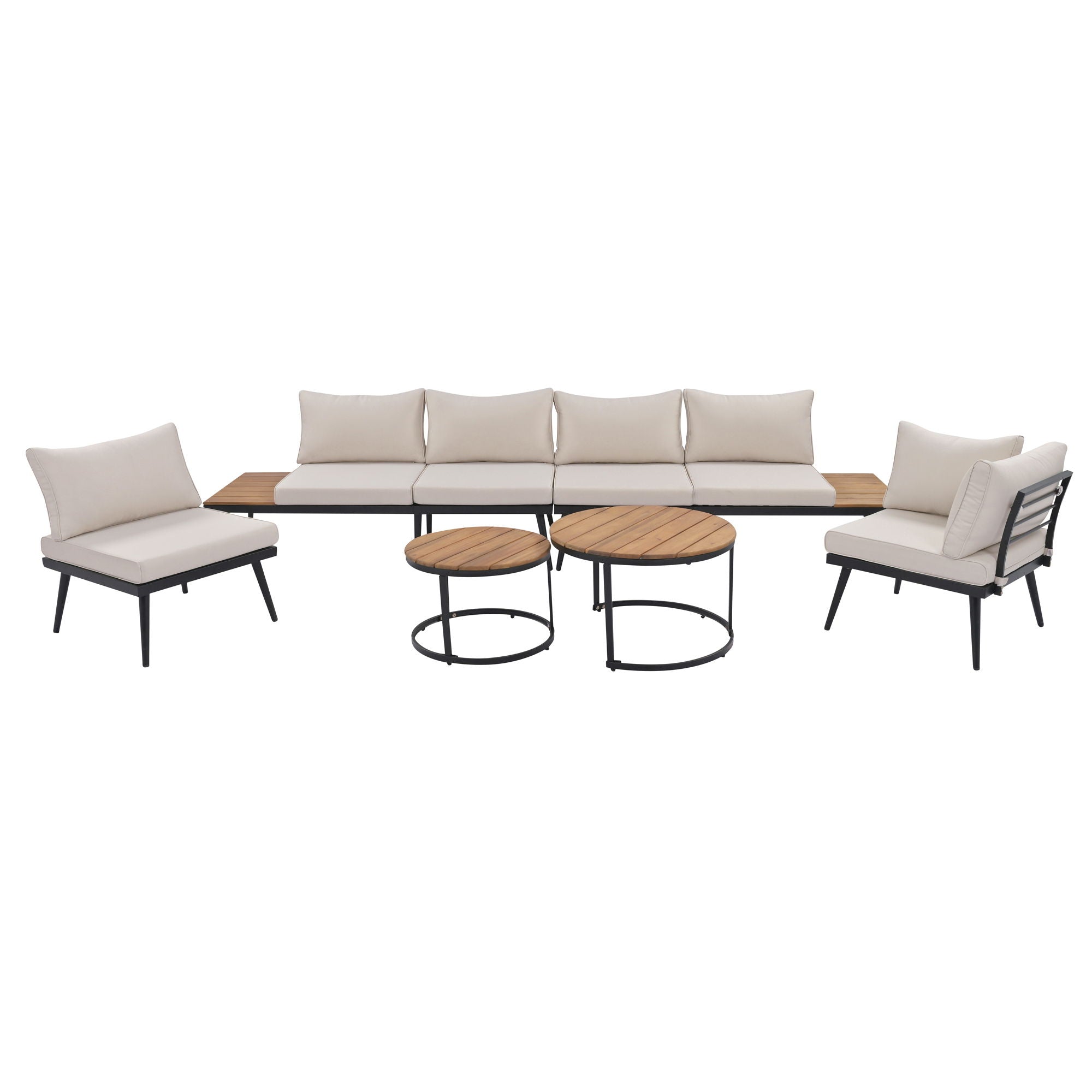 Modern Outdoor Sectional Sofa Set with Nesting Coffee Tables – 6 Piece, Weather-Resistant