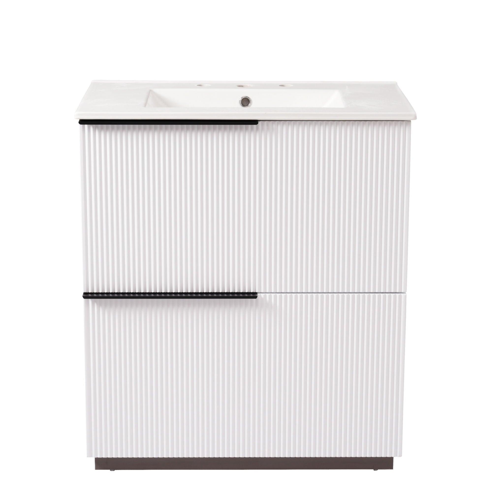 Fluted Bathroom Vanity with Ceramic Sink and Soft-Close Drawers - Light Brown, White, or Dark Green
