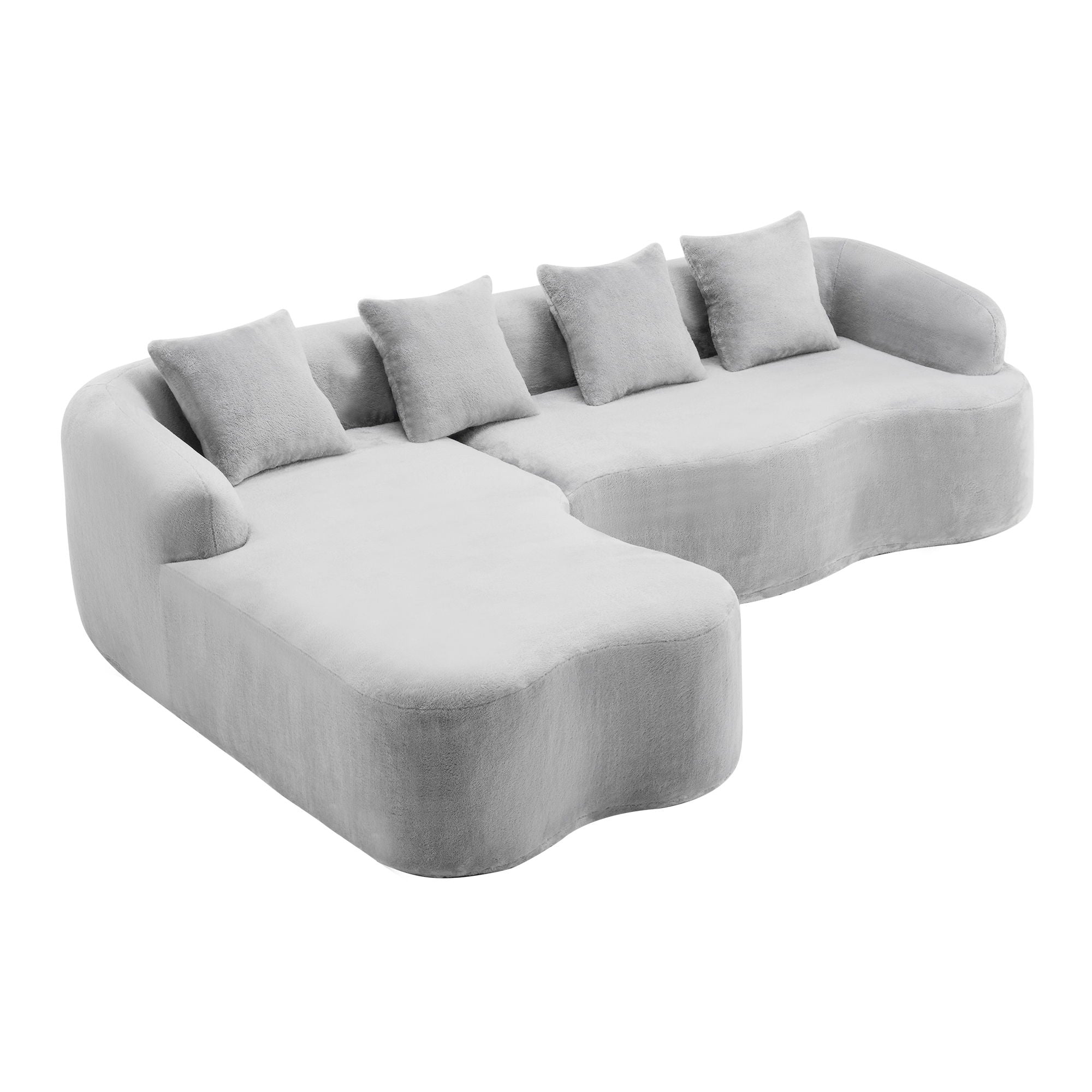 Modular L-Shape Sectional Sofa with Curved Chaise - Green, Beige, Gray