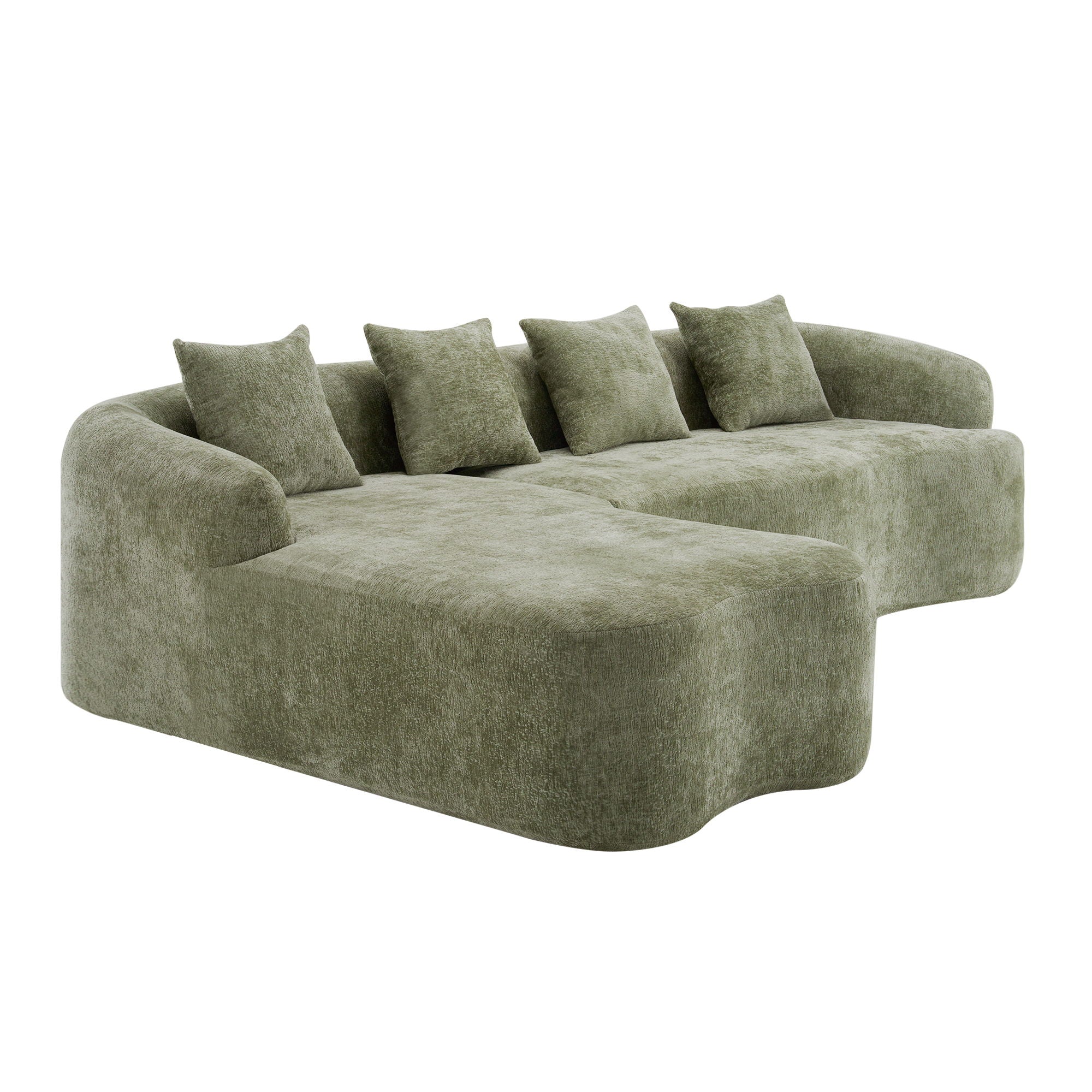 Modular L-Shape Sectional Sofa with Curved Chaise - Green, Beige, Gray