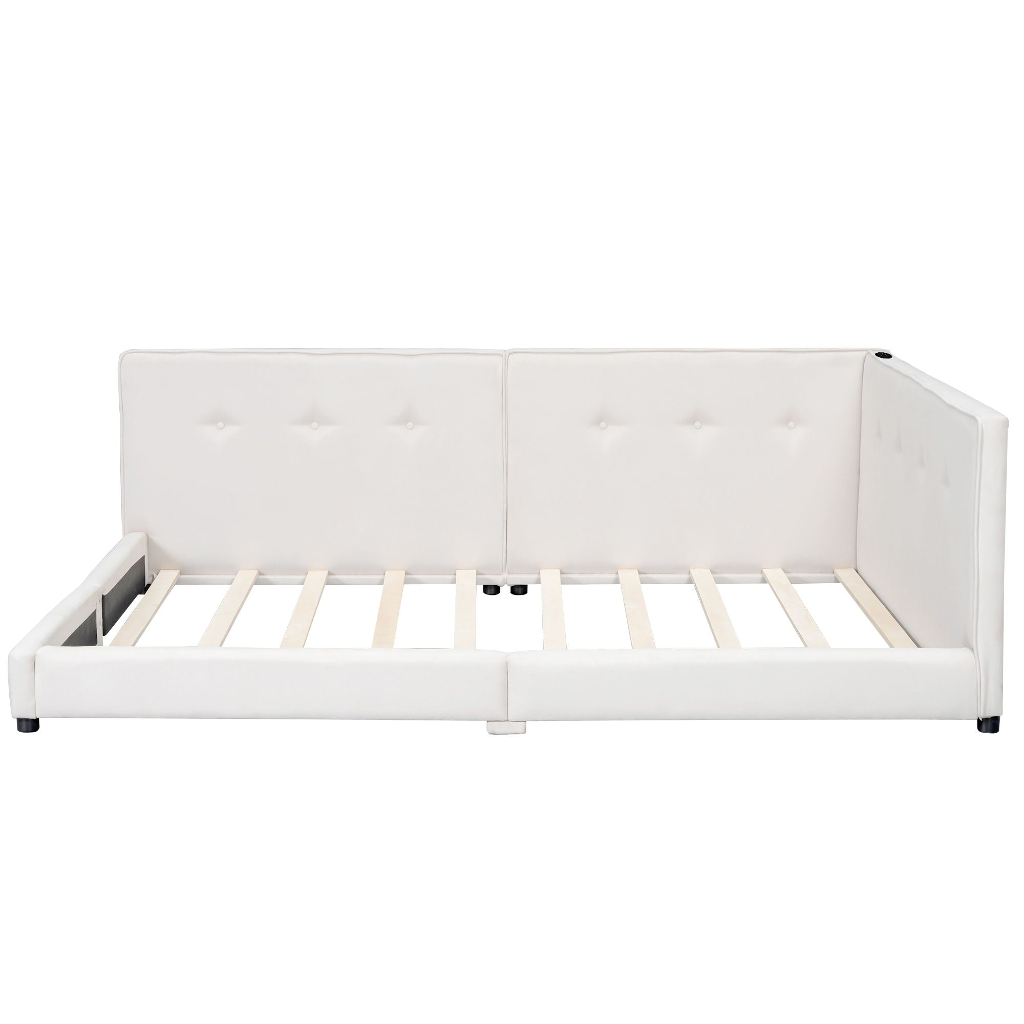 Modern Upholstered Platform Bed with USB Ports and LED Belt - Light Blue or Beige