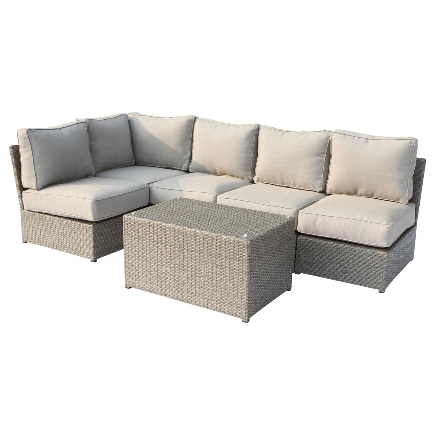 Modern Patio Rattan Sectional Set with Cushions - Multiple Colors