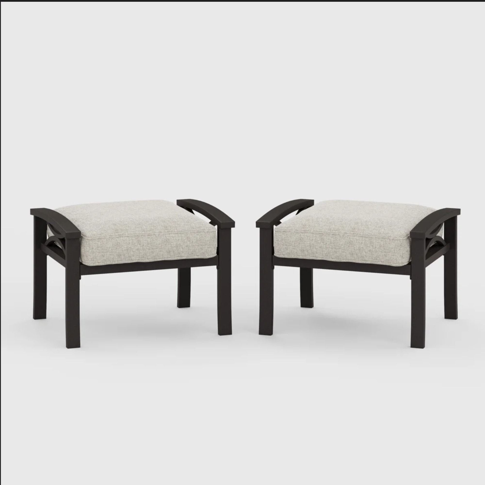 Modern All-Weather Ottomans With Cushions - Set of 2, Fabric & Metal