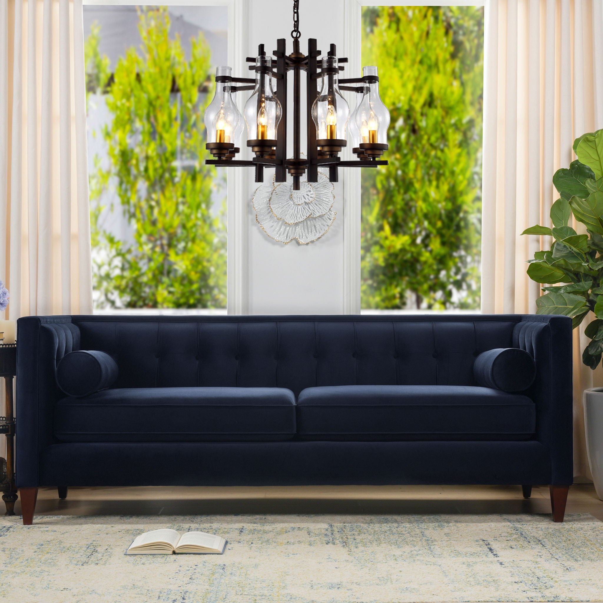 Modern Tufted Tuxedo Sofa with Reversible Cushions - Light Blue, Blue, or Beige